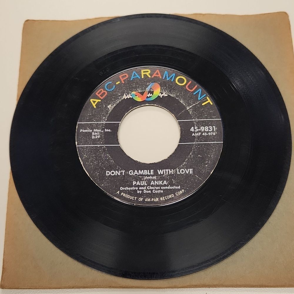 Paul Anka Diana Don't Gamble With Love 45 RPM Vinyl Record